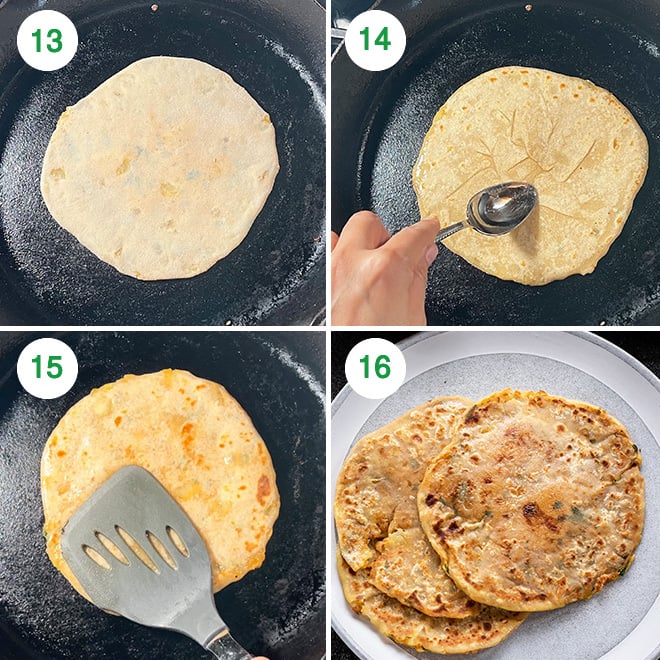 step by step picture collage of making aloo paratha