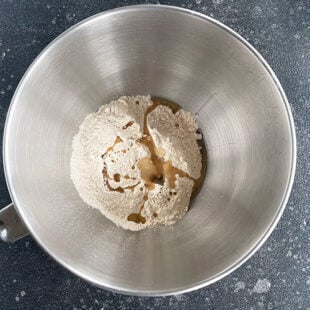 flour and oil in a steel bowl