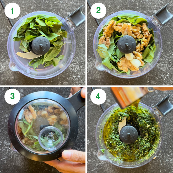 step by step instructions for making vegan pesto
