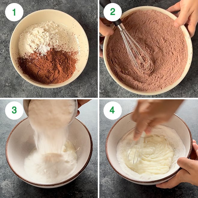 step by step picture collage of making eggless brownies at home