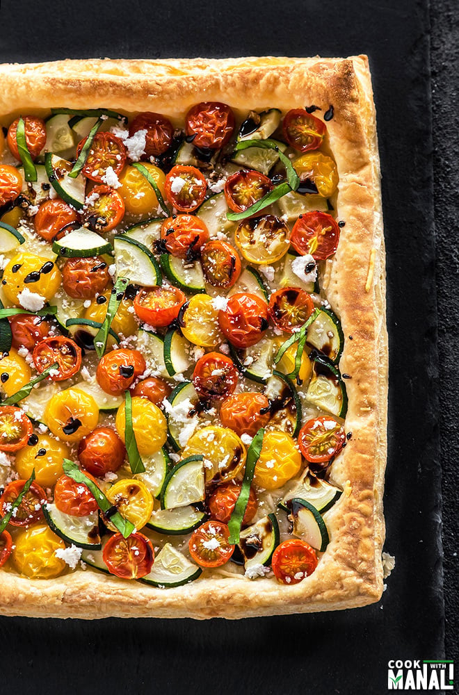 Zucchini Tomato Tart with Balsamic Glaze - Cook With Manali