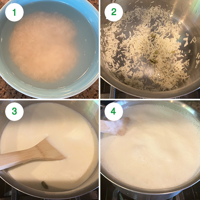step by step pictures of making rice kheer at home