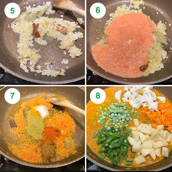step by step picture collage of making veg kurma at home