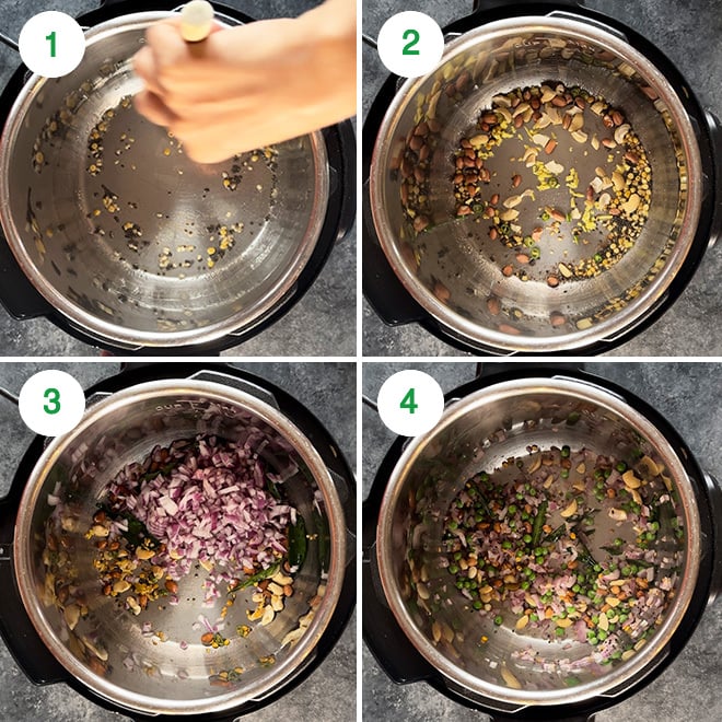 step by step picture collage of making quinoa upma in instant pot