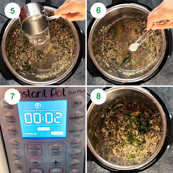 step by step picture collage of making quinoa upma in instant pot