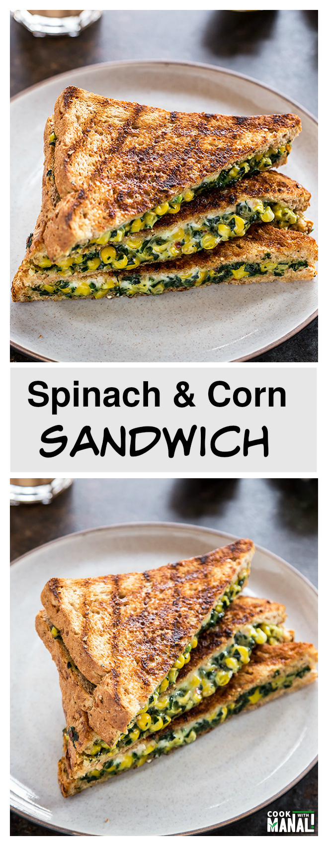 Spinach Corn Sandwich + Orange + Nuts - Indian Veggie Delight