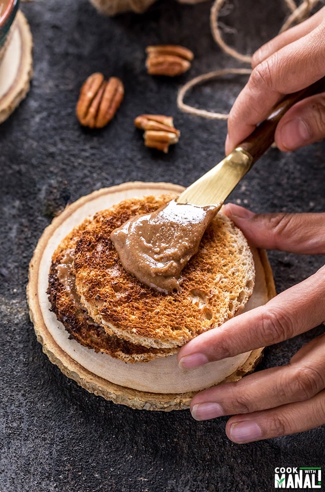 pecan butter applied on toast