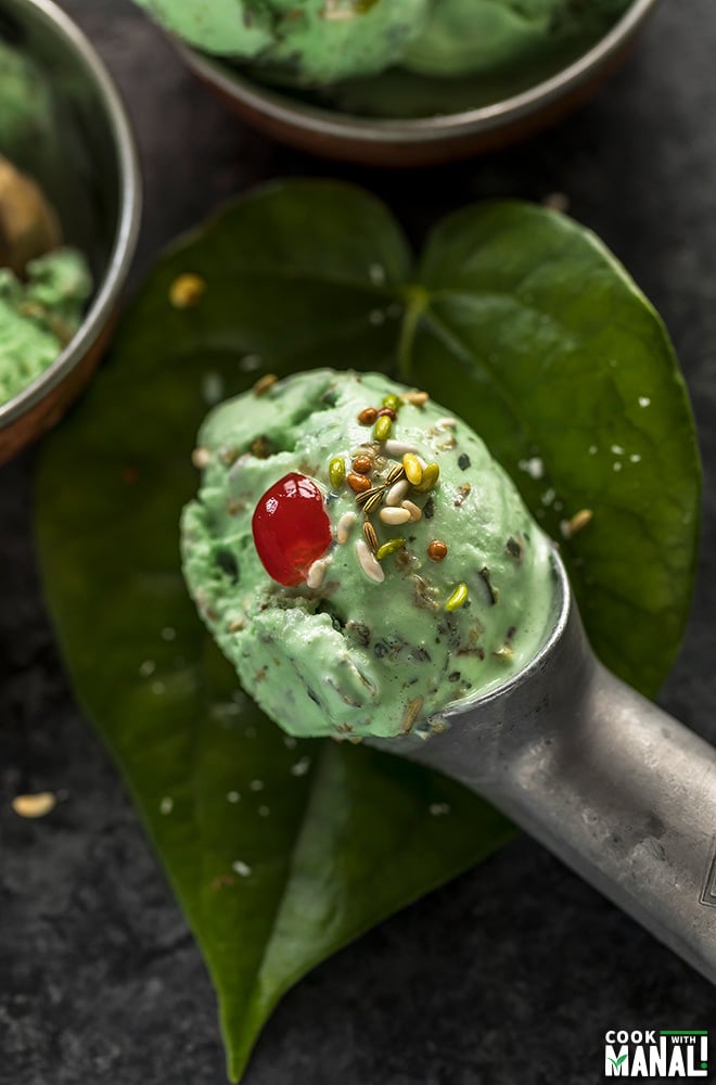 paan ice cream in a vintage ice cream scoop
