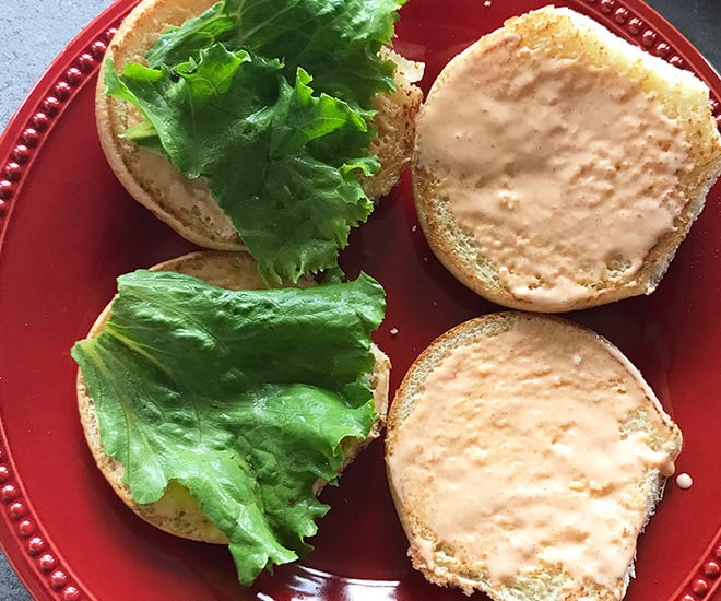 burger buns with lettuce