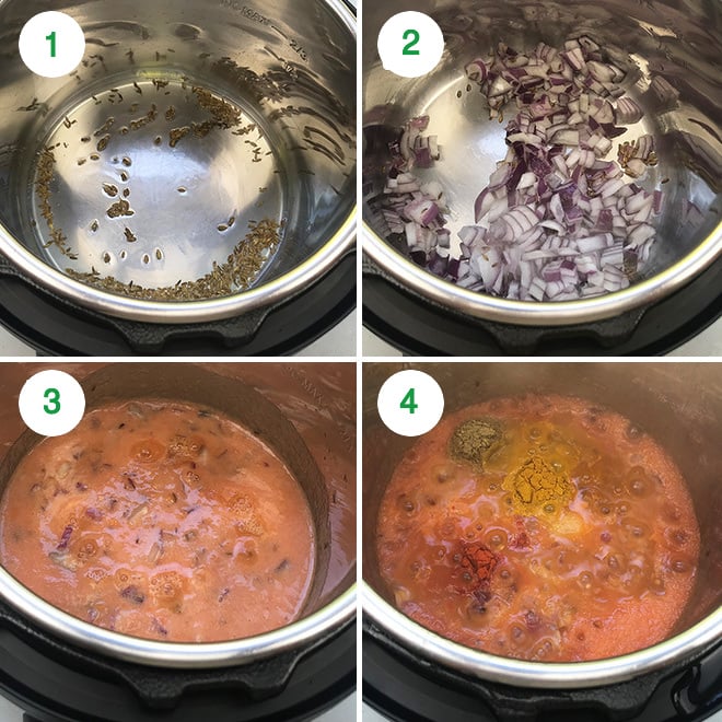 collage for step by step recipe of Instant Pot Aloo Matar