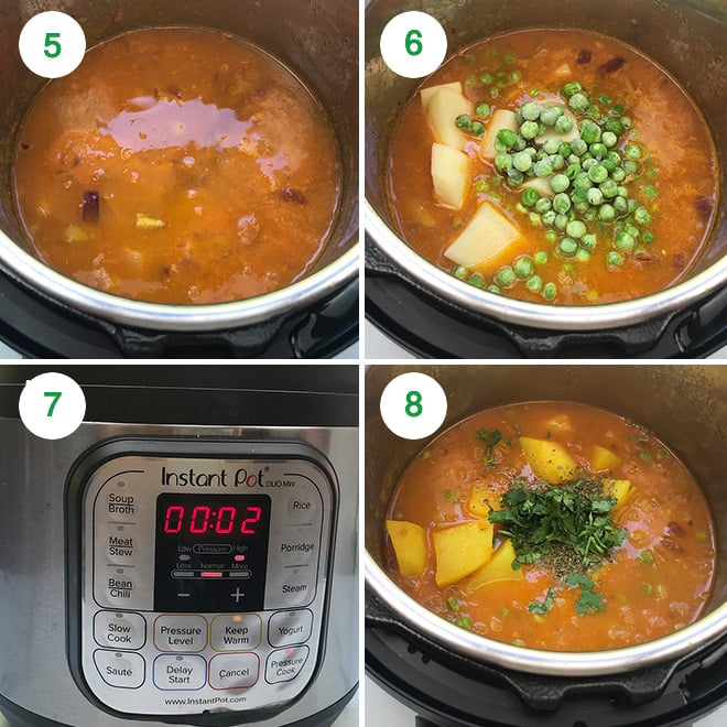 collage for step by step recipe of Instant Pot Aloo Matar