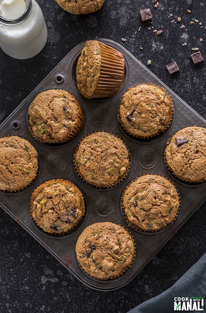 healthy zucchini muffins in a muffin tray