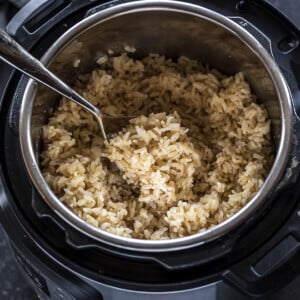 Instant Pot Brown Rice with a spoon