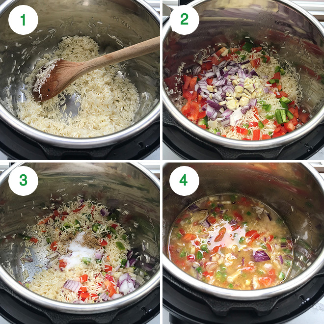 step by step pictures of making mexican rice in the instant pot