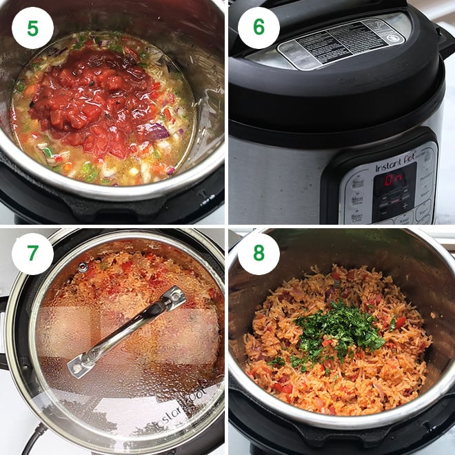 step by step pictures of making mexican rice in the instant pot