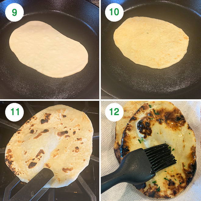step by step picture collage of making no yeast naan at home