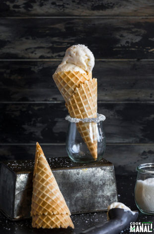 tender coconut ice cream in a waffle cone