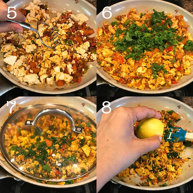 tofu scramble recipe step pictures in a collage