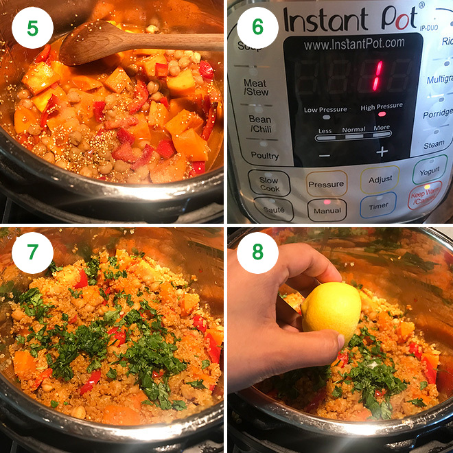 recipe steps to make instant pot curried sweet potato chickpea quinoa