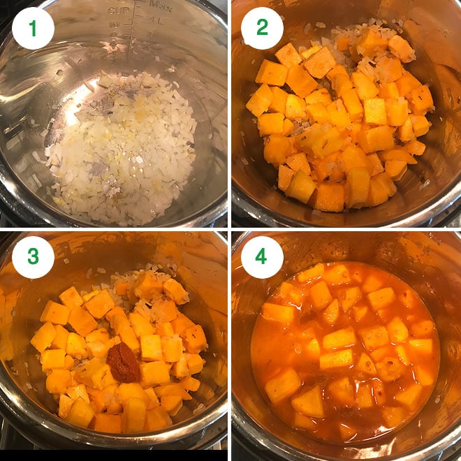 thai butternut squash soup being made in the instant pot 