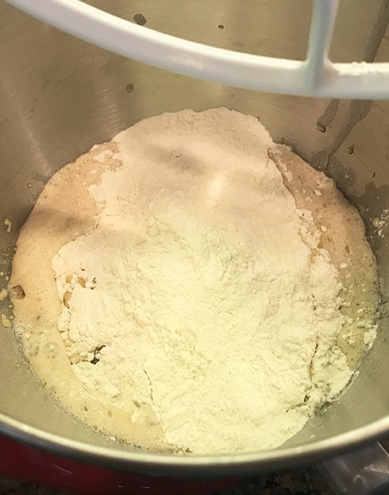 dry ingredients added to a bowl