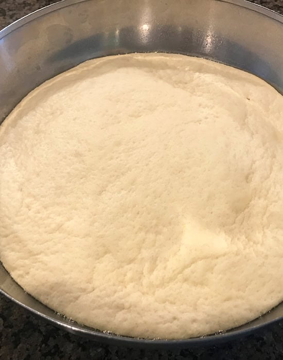 risen dough in a bowl