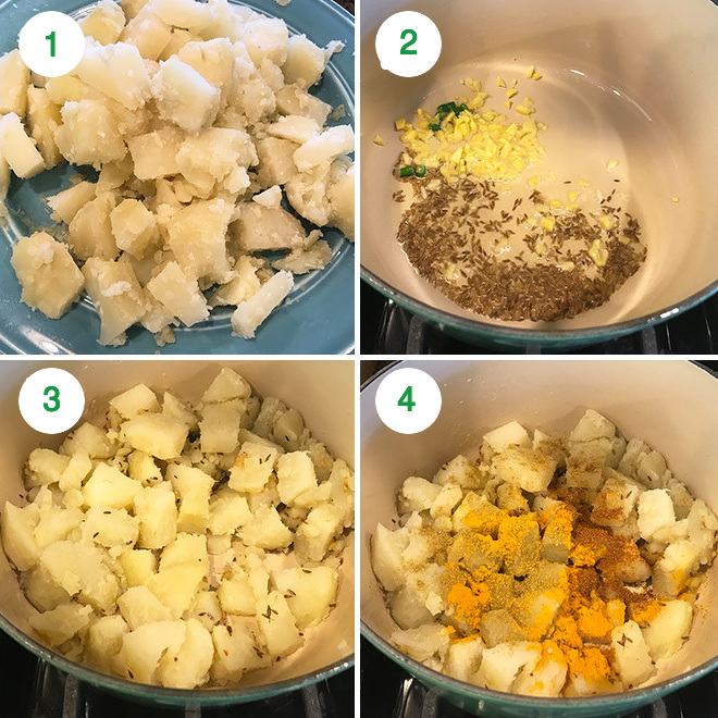 step by step pictures of making dahi aloo on stove top