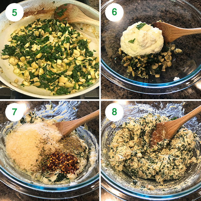 step by step pictures of making spinach mushroom lasagna in the instant pot