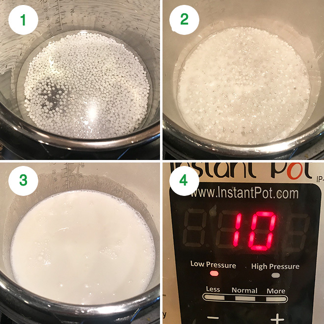 collage of step by step pictures of making sabudana kheer in instant pot