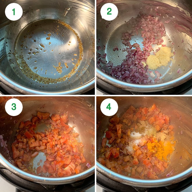 step by step picture collage of making aloo gobi in the instant pot