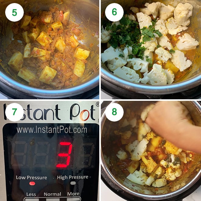 step by step picture collage of making aloo gobi in the instant pot