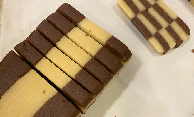 cut slices of checkerboard cookies