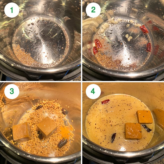 step by step collage of making kale garlic dal in the instant pot