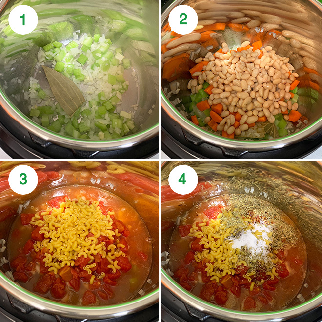 step by step picture collage of making instant pot minestrone soup