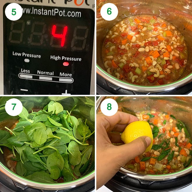 step by step picture collage of making instant pot minestrone soup