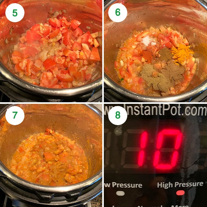 step by step collage of making indian onion tomato masala in instant pot