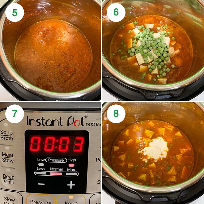 step by step collage of making instant pot tofu matar