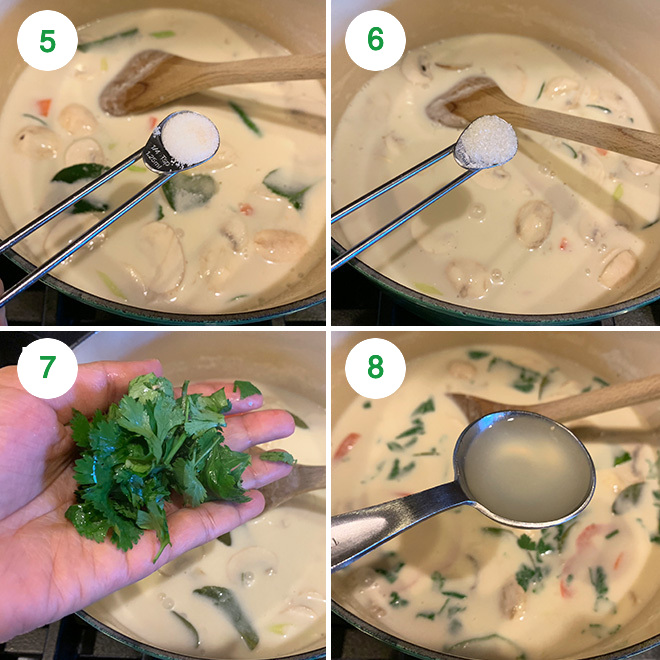step by step picture collage of making vegan tom kha gai