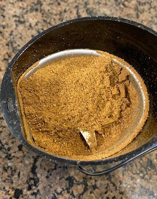 finely ground masala in a grinder