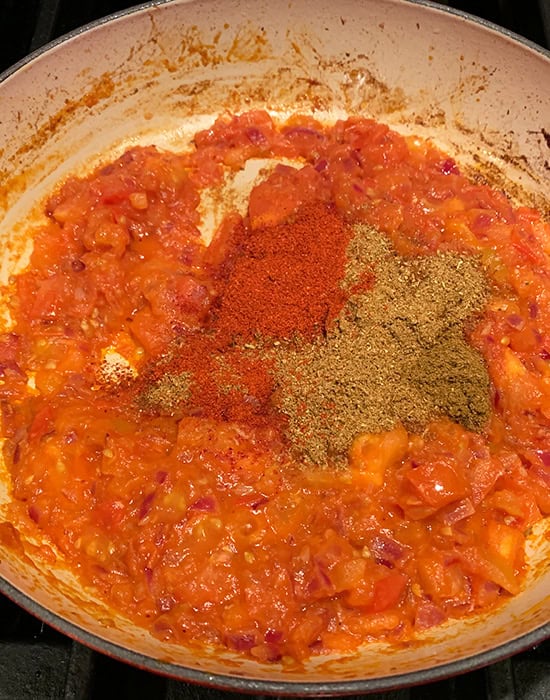 masala paste with ground spices in a pot