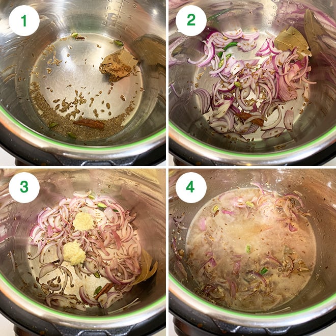 step by step pictures of making brown rice chana pulao in the instant pot