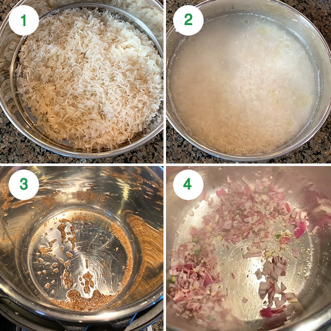 step by step pictures of making rice and dal together in the instant pot