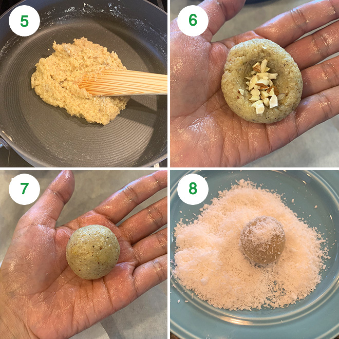step by step pictures of making thandai coconut ladoo