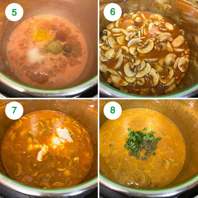 step by step collage of making aloo mushroom masala in instant pot