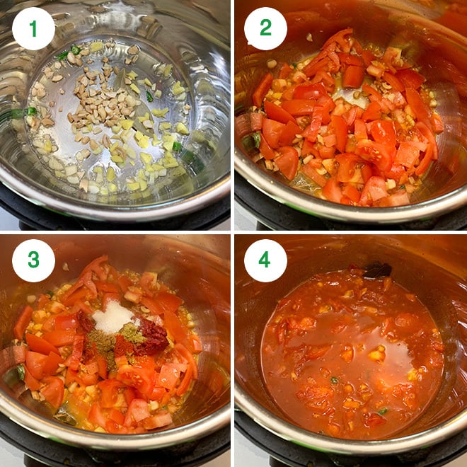 step by step pictures collage of making vegan makhani sauce in the instant pot