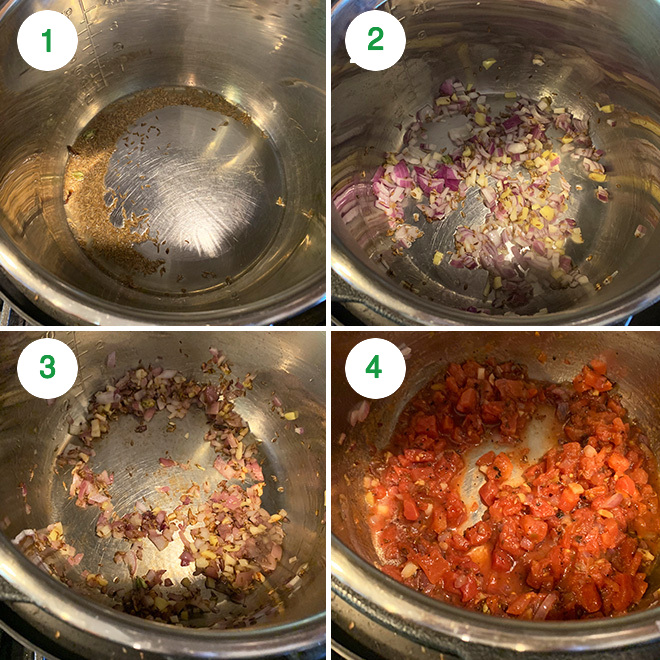 step by step picture collage of making vegan potato curry in the instant pot