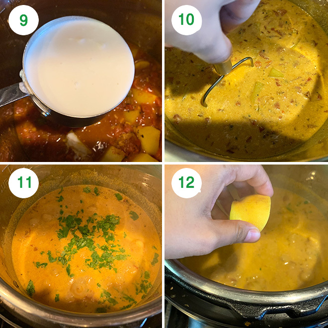 step by step picture collage of making vegan potato curry in the instant pot