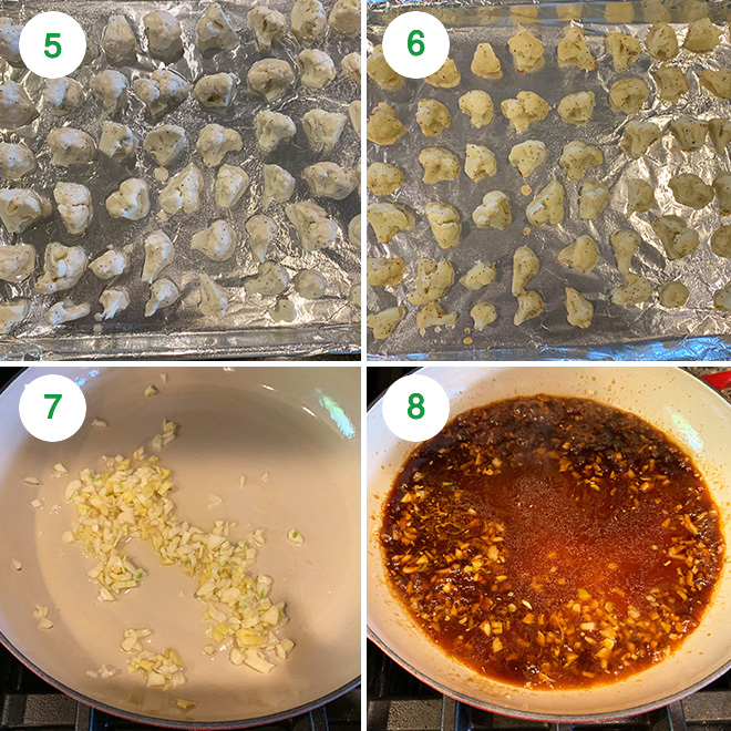 step by step picture collage of making sesame cauliflower