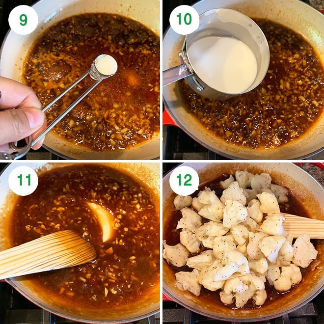 step by step picture collage of making sesame cauliflower