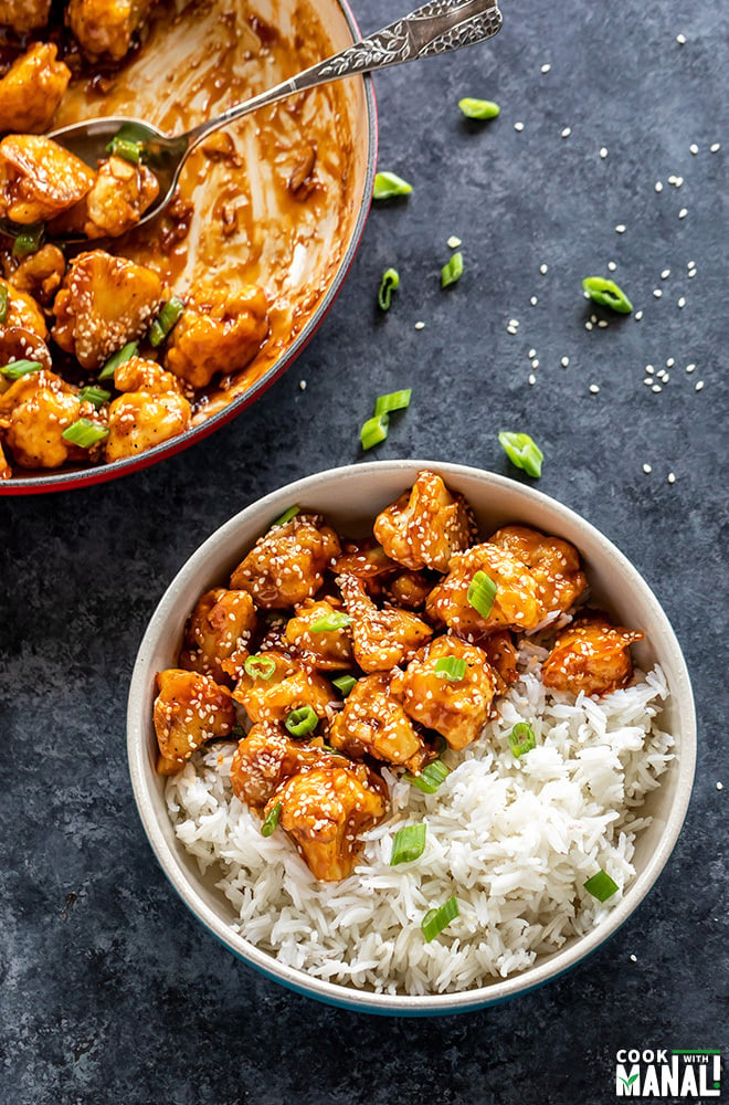 sesame cauliflower bowl with rice